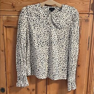 Who What Wear Cream and Black Printed Blouse